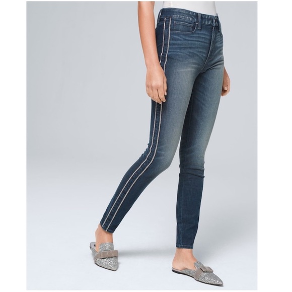 WHBM High-Rise Sculpt Rhinestone Skinny Jeans STYLE: 570298227 - Picture 1 of 16